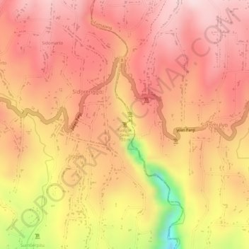 Mapa topográfico Tumpak Sewu, altitud, relieve