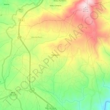 Mapa topográfico Herdade, altitud, relieve