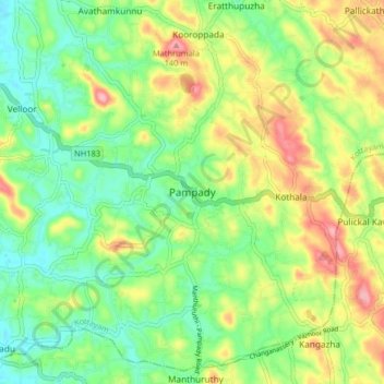 Mapa topográfico Pampady, altitud, relieve