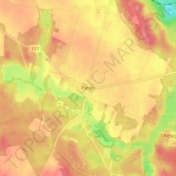 Mapa topográfico Pieski, altitud, relieve