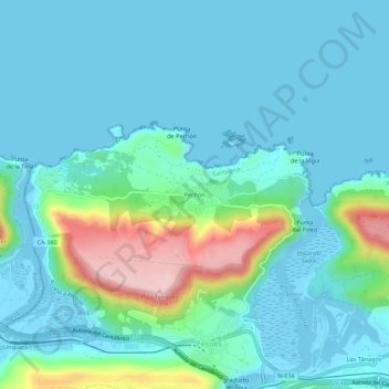 Mapa topográfico Pechón, altitud, relieve