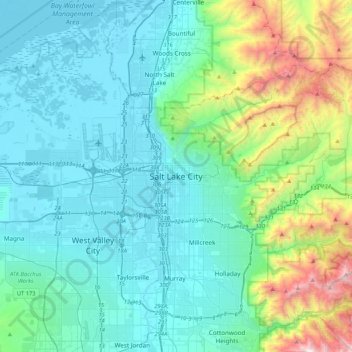Mapa topográfico Salt Lake City, altitud, relieve