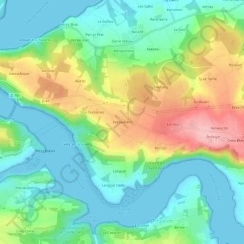 Mapa topográfico Kergadalen, altitud, relieve