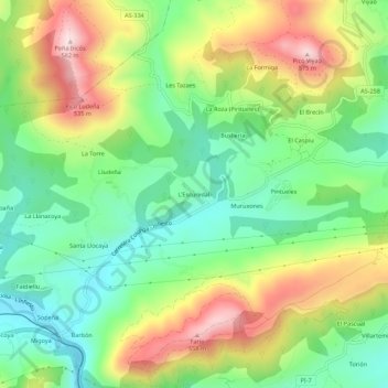 Mapa topográfico L'Escuredal, altitud, relieve