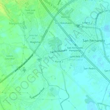 Mapa topográfico Purok 1, altitud, relieve