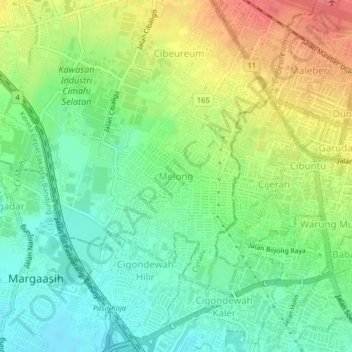 Mapa topográfico Melong, altitud, relieve