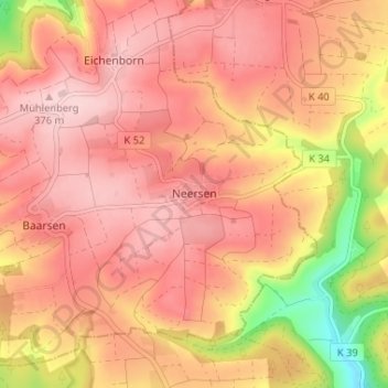 Mapa topográfico Neersen, altitud, relieve