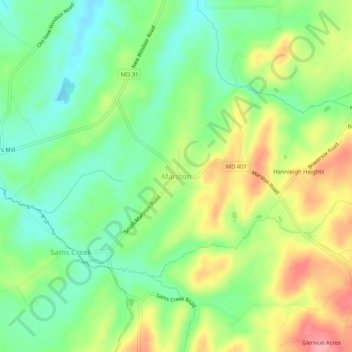 Mapa topográfico Marston, altitud, relieve