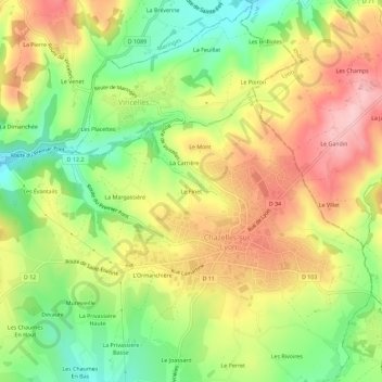 Mapa topográfico Le Finet, altitud, relieve