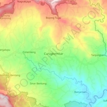Mapa topográfico Curugkembar, altitud, relieve