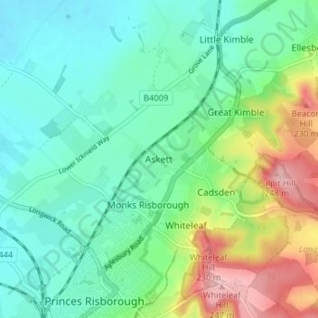 Mapa topográfico Askett, altitud, relieve