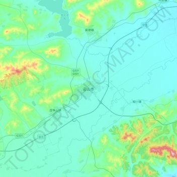 Mapa topográfico Mishan, altitud, relieve