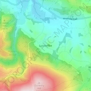 Mapa topográfico Luccombe, altitud, relieve