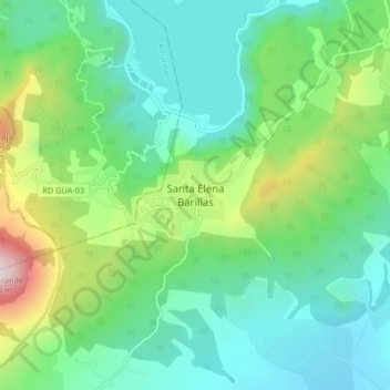 Mapa topográfico Santa Elena Barillas, altitud, relieve