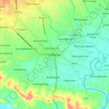 Mapa topográfico Sokaraja, altitud, relieve