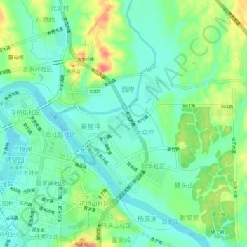 Mapa topográfico Jianqing, altitud, relieve