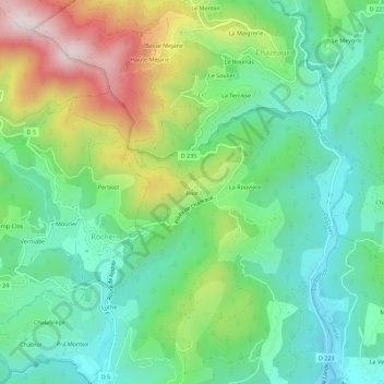 Mapa topográfico Joux, altitud, relieve
