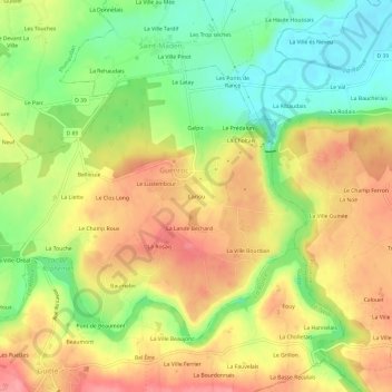 Mapa topográfico Cariou, altitud, relieve