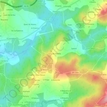 Mapa topográfico O Añón de Verdillo, altitud, relieve