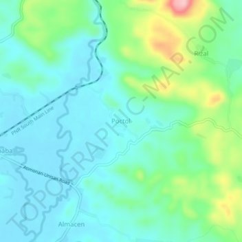 Mapa topográfico Poctol, altitud, relieve