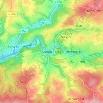 Mapa topográfico Schönenberg, altitud, relieve