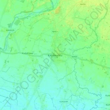 Mapa topográfico Kapilavastu, altitud, relieve