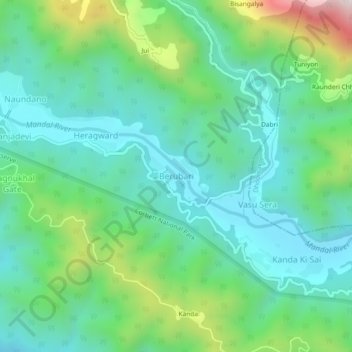 Mapa topográfico Berubari, altitud, relieve