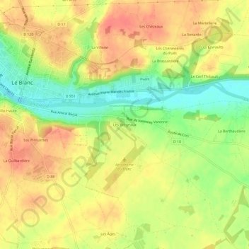 Mapa topográfico Les Bergeaux, altitud, relieve