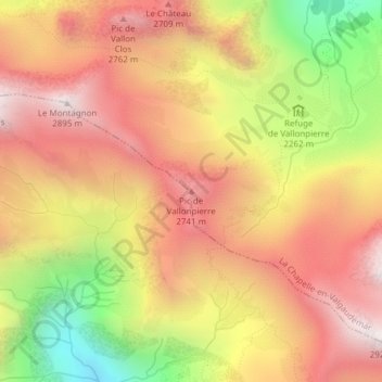 Mapa topográfico Pic de Vallonpierre, altitud, relieve