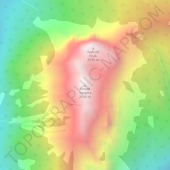 Mapa topográfico Mount Burgess, altitud, relieve