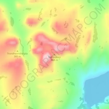 Mapa topográfico Stortoppen, altitud, relieve