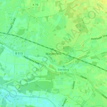 Mapa topográfico Marienfeld, altitud, relieve