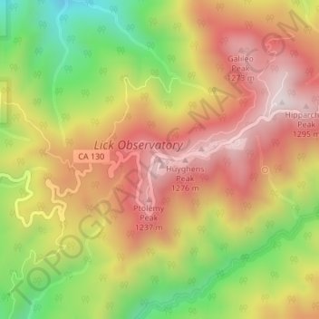 Mapa topográfico Mount Hamilton, altitud, relieve
