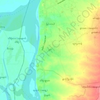 Mapa topográfico Bagan, altitud, relieve