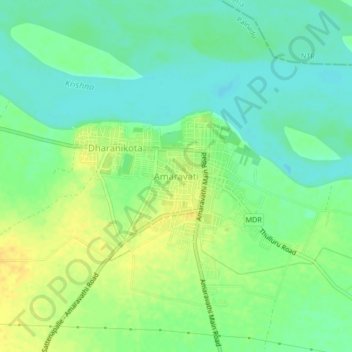 Mapa topográfico Amaravati, altitud, relieve