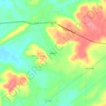Mapa topográfico Hopper, altitud, relieve