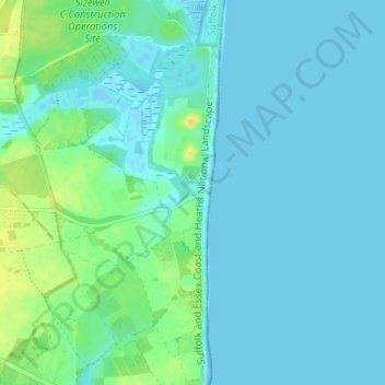 Mapa topográfico Sizewell, altitud, relieve