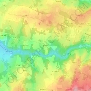 Mapa topográfico Auzillac, altitud, relieve