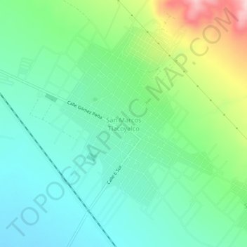 Mapa topográfico San Marcos Tlacoyalco, altitud, relieve