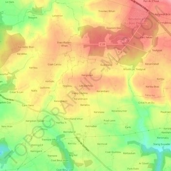 Mapa topográfico Lae Locjhou, altitud, relieve