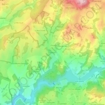 Mapa topográfico Malaval, altitud, relieve