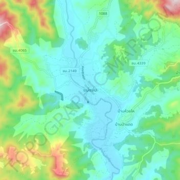 Mapa topográfico Mae Chaem, altitud, relieve