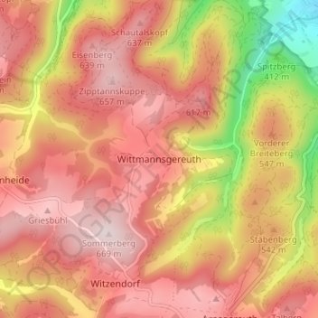 Mapa topográfico Wittmannsgereuth, altitud, relieve