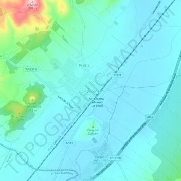 Mapa topográfico Ulldecona, altitud, relieve