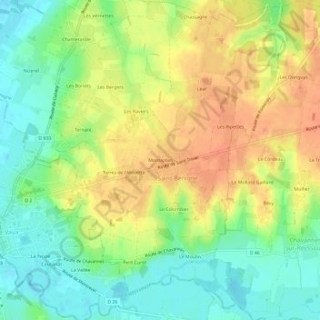 Mapa topográfico Montaplan, altitud, relieve