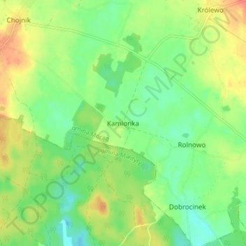 Mapa topográfico Kamionka, altitud, relieve