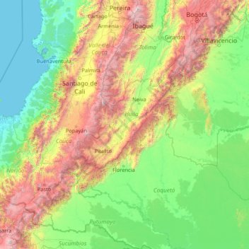 Mapa topográfico Huila, altitud, relieve