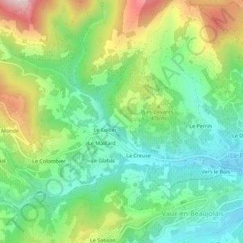 Mapa topográfico Rochemure, altitud, relieve