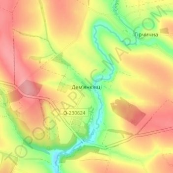 Mapa topográfico Demiankivtsi, altitud, relieve