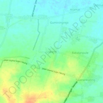Mapa topográfico Lopang, altitud, relieve